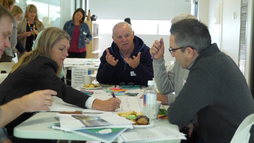 A StrategyEQ workshop session, stakeholders, partners and advisors working through a complex problem together